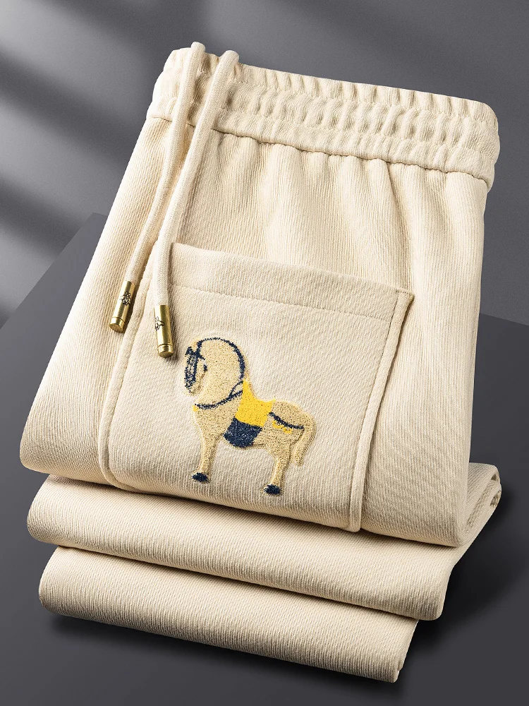 

Мужские спортивные брюки прямого кроя класса люкс с вышивкой, повседневные, осенне-зимние, удобные, из хлопка