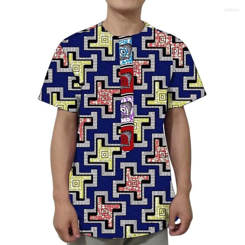 3D Print Men T Shirts African Traditional Men'S Shirt Patchwork Tops Short Sleeves Male Nigerian Fashion Pattern Clothes Outfits