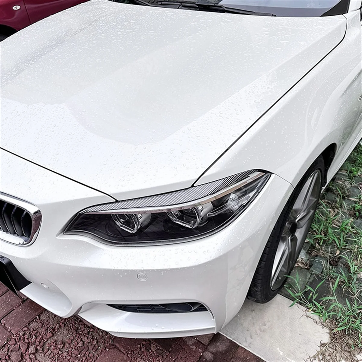 For BMW 2 Series F22 F23 2015-2019 Front Headlight Cover Garnish Strip Eyebrow Cover Trim Sticker Carbon Fiber