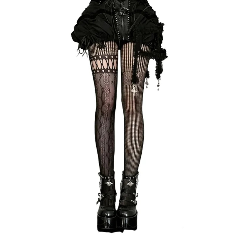 1 Pair Women's Vintage Punk-Gothic Style Lace Cut-Out Fishnet Tights – Suitable for Parties; Pairs Well with Dresses and Pants
