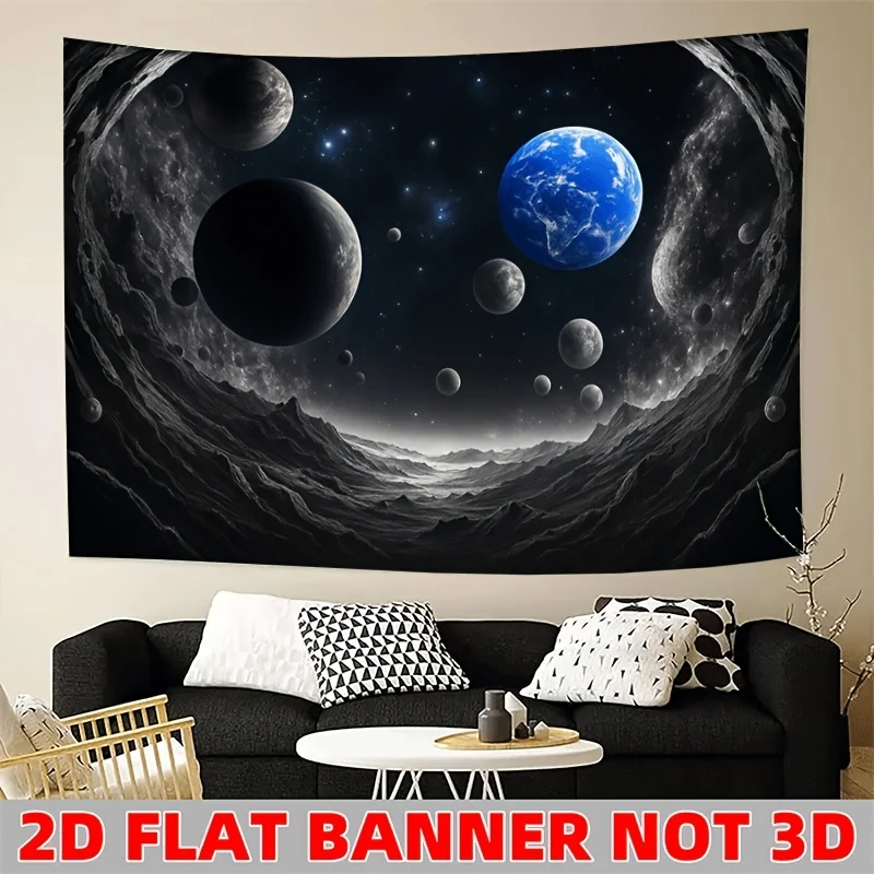Space Wall Tapestry Galaxy Universe Art Cosmic Planets Black Background Living Room Decor Modern Home Interior Design
