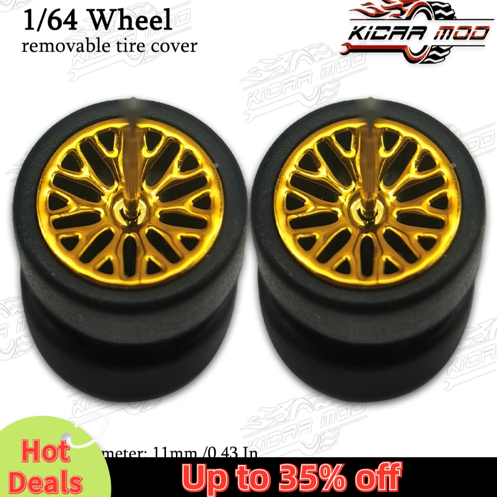 1/64 RLC Premium Wheels with Rubber Slick Tires for Hot Wheels Multi Spokes Model Car Refitting Parts D:11mm (1 Set)