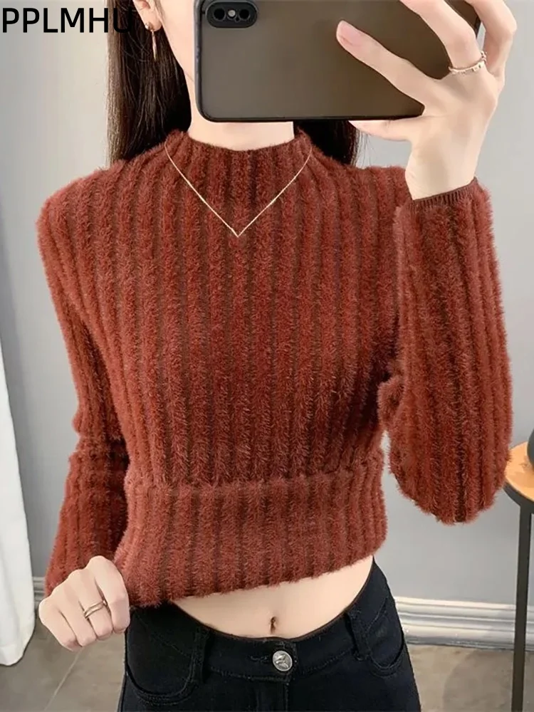 

Soft Half High Collar Sweater Women's Casual Slim Warm Long Sleeves Pullovers Korean Fashion Thickened Knitted Bottom Sueter