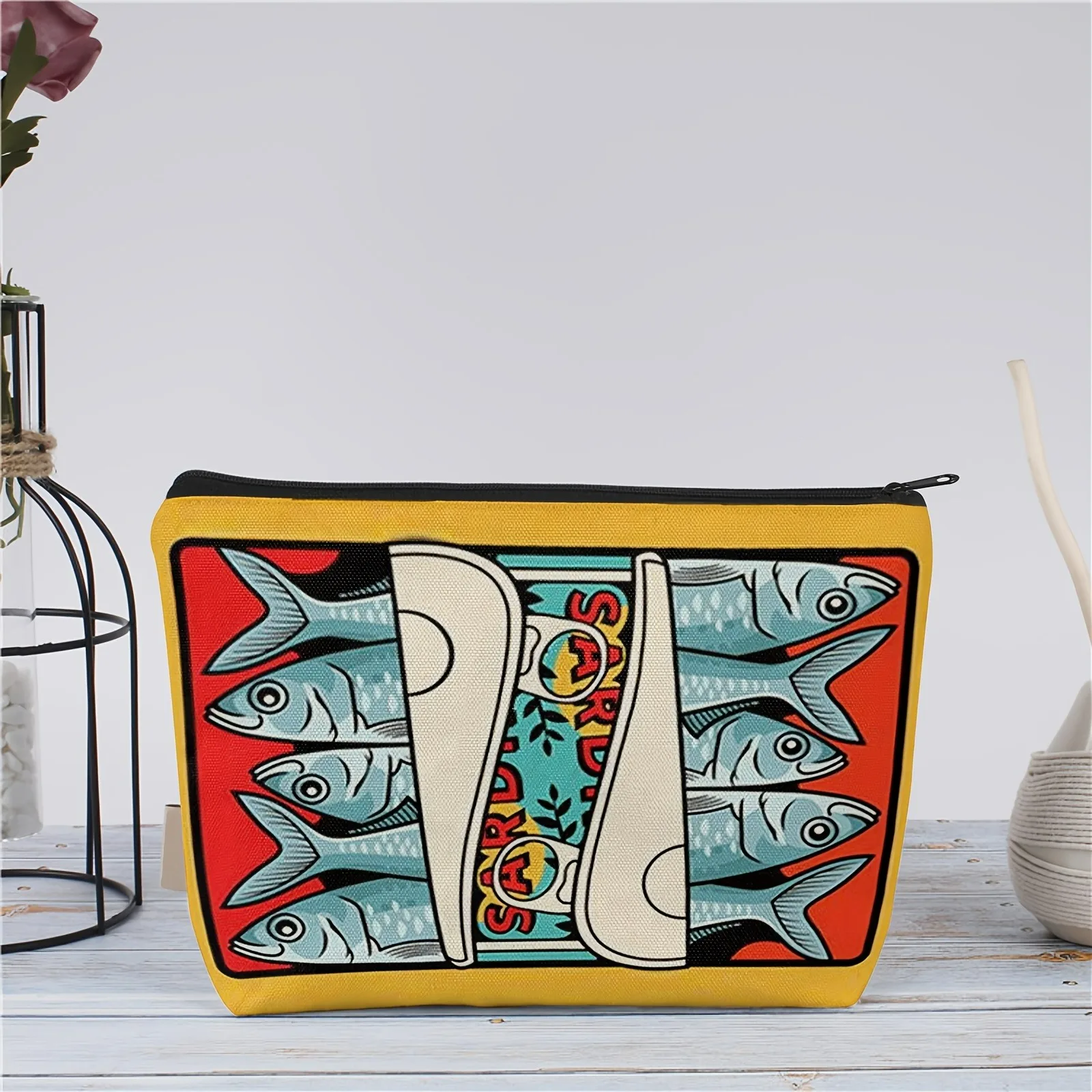 

Unisex Polyester Mini Cosmetic Bag Sardine Print with Olive Oil & Wild Berries Design Travel Makeup Bag Accessories