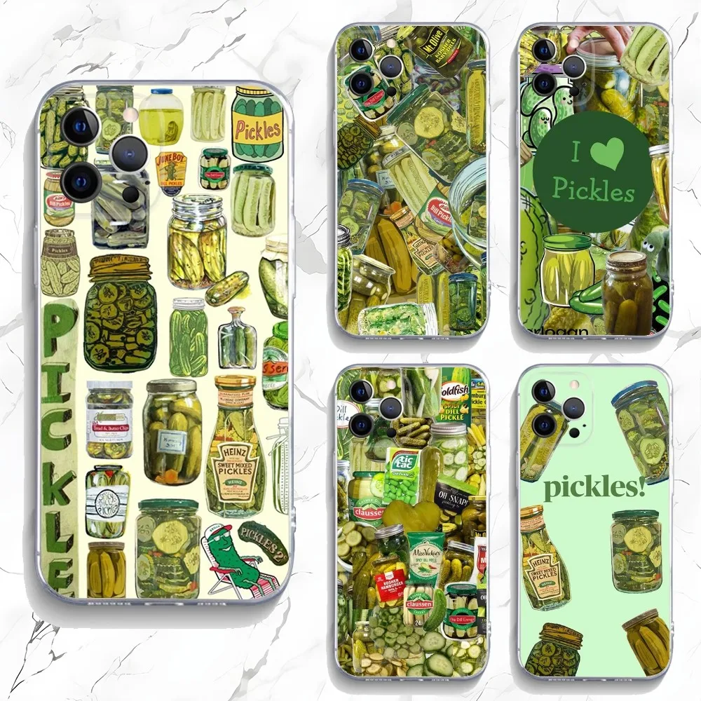 Food Pickles Cucumber Handyhülle für iPhone 16,15,14,13,12,11 Plus,Pro,Max,XR,XS,X,7,8 Plus,SE,Mini Transparent Silikon Weich