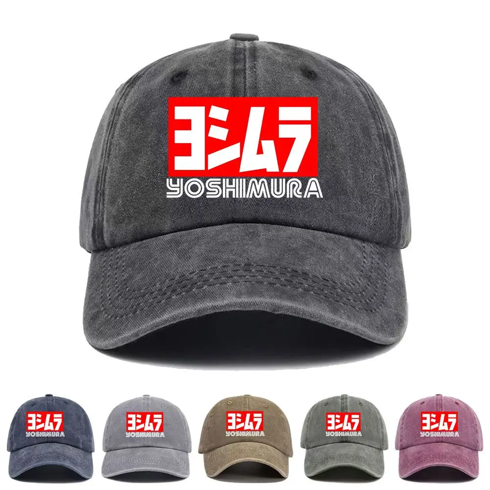 Vintage Washed Baseball Cap Yoshimura Logo Print Graphic Unisex Streetwear Casual Trucker Style Summer Cotton Sun Hat