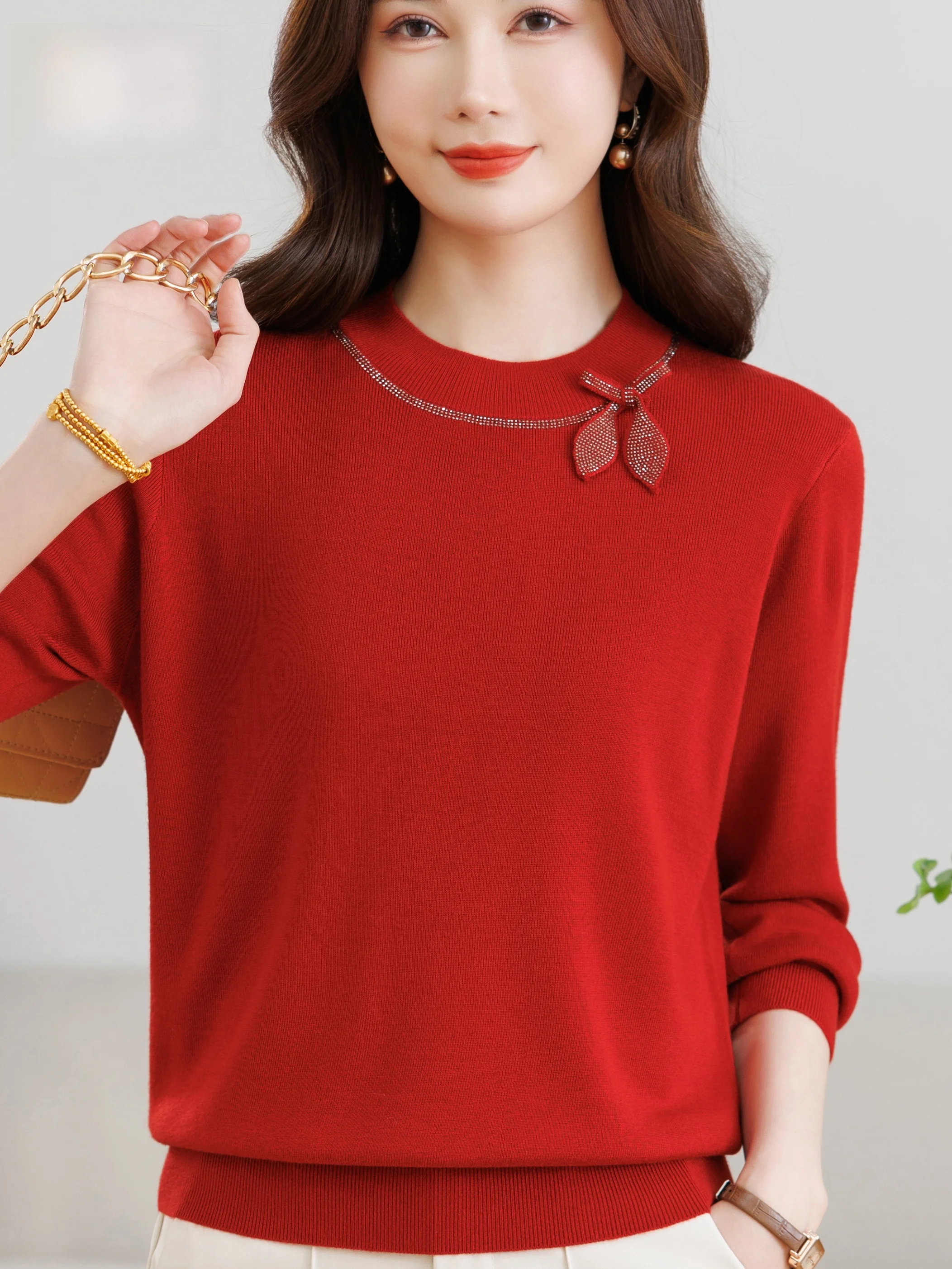 

Весенняя новинка: Элегантный женский тонкий шерстяной свитер с круглым вырезом для женщин среднего возраста – модный и теплый.