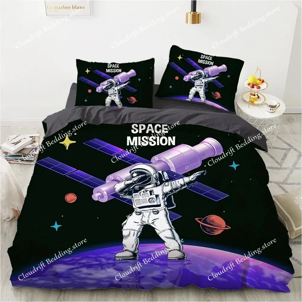 

3D Astronaut King Queen Duvet Cover Cartoon Galaxy Universe Bedding Set for Boys Girls Outer Space Soft 23pcs Quilt Cover