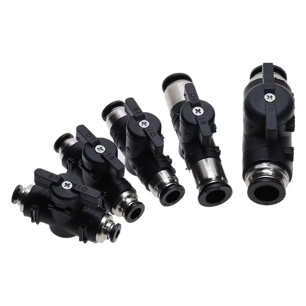 

BUC 4mm 6mm 8mm 10mm 12mm Black Pneumatic Push In Quick Joint Connector Hand Valve To Turn Switch Manual Ball Current Limiting