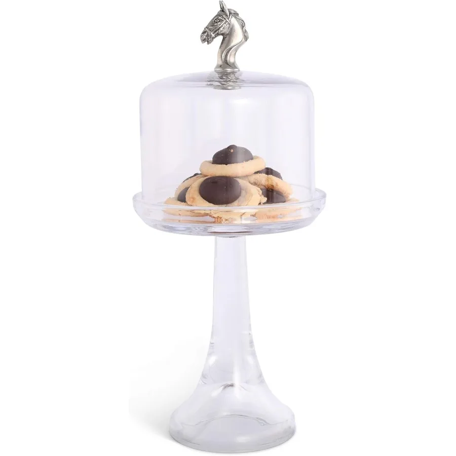 

Стеклянная подставка для сыра/десерта/чаексов ручной работы с куполообразной крышкой и ручкой из оловянной головы — диаметр 6 дюймов, высота 13 дюймов