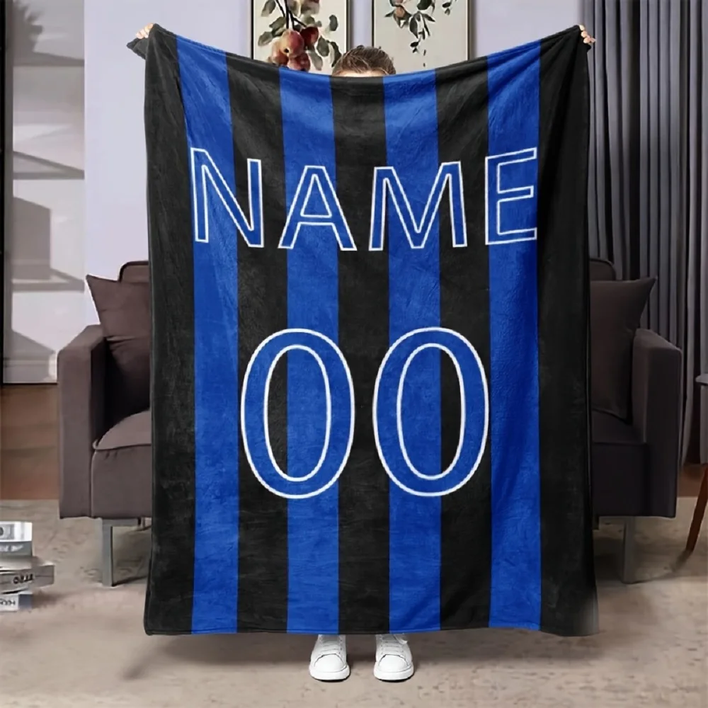 Personalisierte, individuelle Flanelldecke für Fußballfans mit Namen und Nummer, gemütlicher Aufdruck, Ganzjahreskomfort, ideal für Erwachsene und Jugendliche