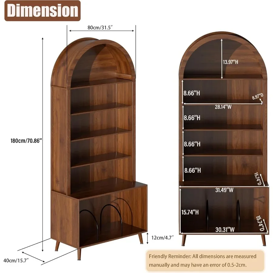 Arched Large Record Player Stand, Holds Up 350+ Albums, 31.5''W