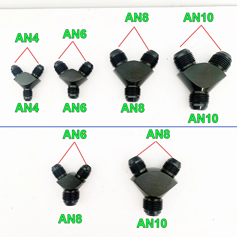 

Y Block Adapter Fittings Adaptor Tee oil pipe joint Male Thread AN4 AN6 AN8 AN10 Y Type Fuel Oil Hose Fitting Pipe Joint