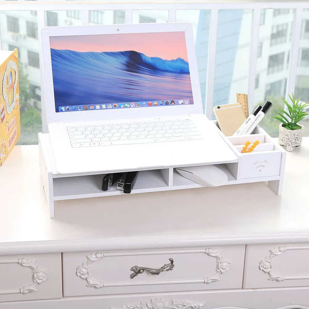 48Cm Monitor Increased Shelf Desktop Organizer Box Storage Rack Computer Base Bracket White Cable Management Desk Box for Home