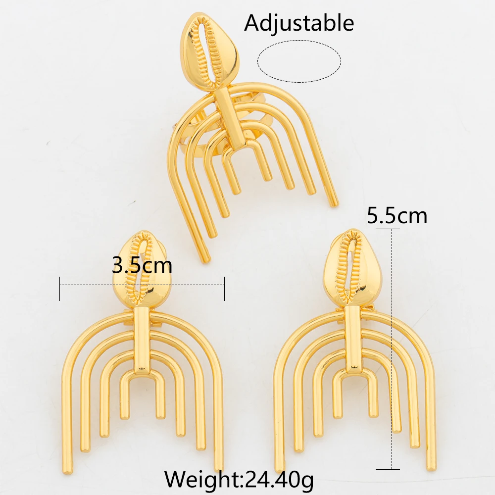 4sets Earrings and Rings Dubai 18k Gold Color Copper Jewelry Set Wholesale African Maps Shape Ethnic Geometry Jewelry Ornaments