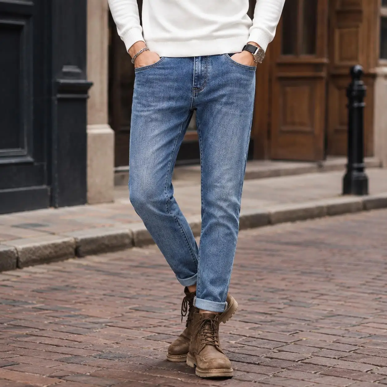 

New Autumn/Winter 2026 Young Men Slim Stretch Jeans Straight Men High Waist Young Men Fashion Men's Trousers Jeans Pants
