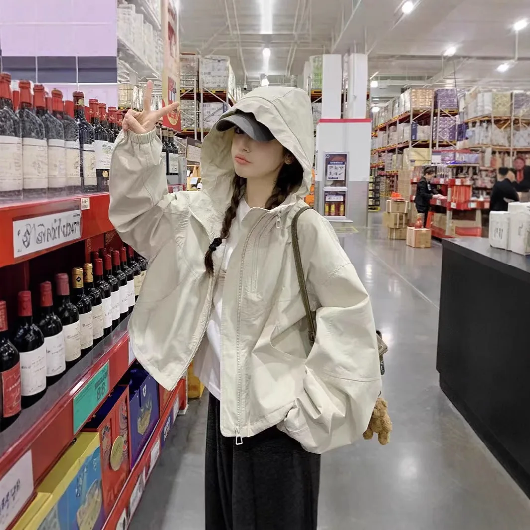 

Бежевая короткая куртка в корейском стиле для миниатюрных женщин, новинка весеннего сезона, свободный модный топ, визуально стройнящий фигуру