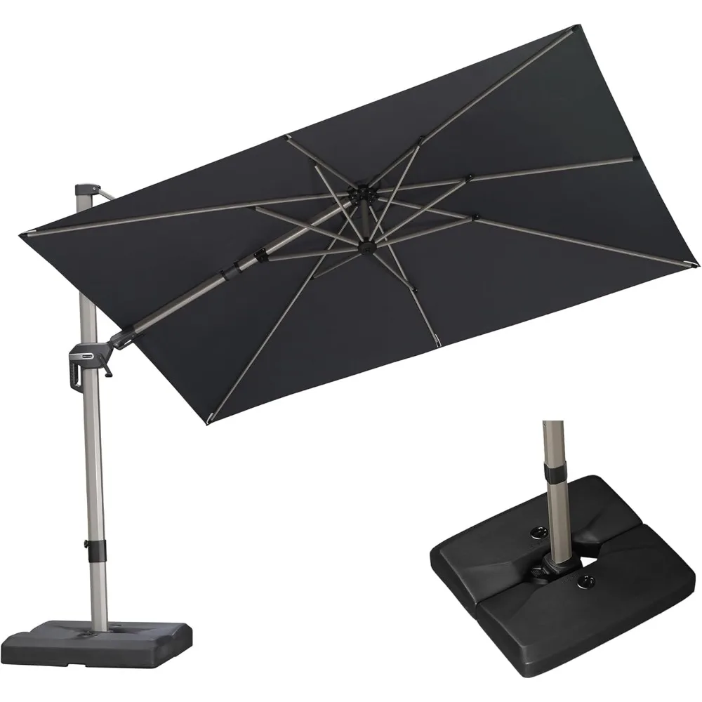 

10' X 6.5' Left-right Tilting Patio Umbrella with Base Outdoor Swivel Cantilever Offset Aluminum Umbrella with Champagne Frame