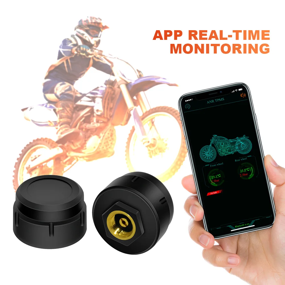 

Motorcycle Tire Pressure Sensors TPMS Bluetooth 5.0 Tire Pressure Temperature Monitoring System External Sensor Android/IOS TMPS
