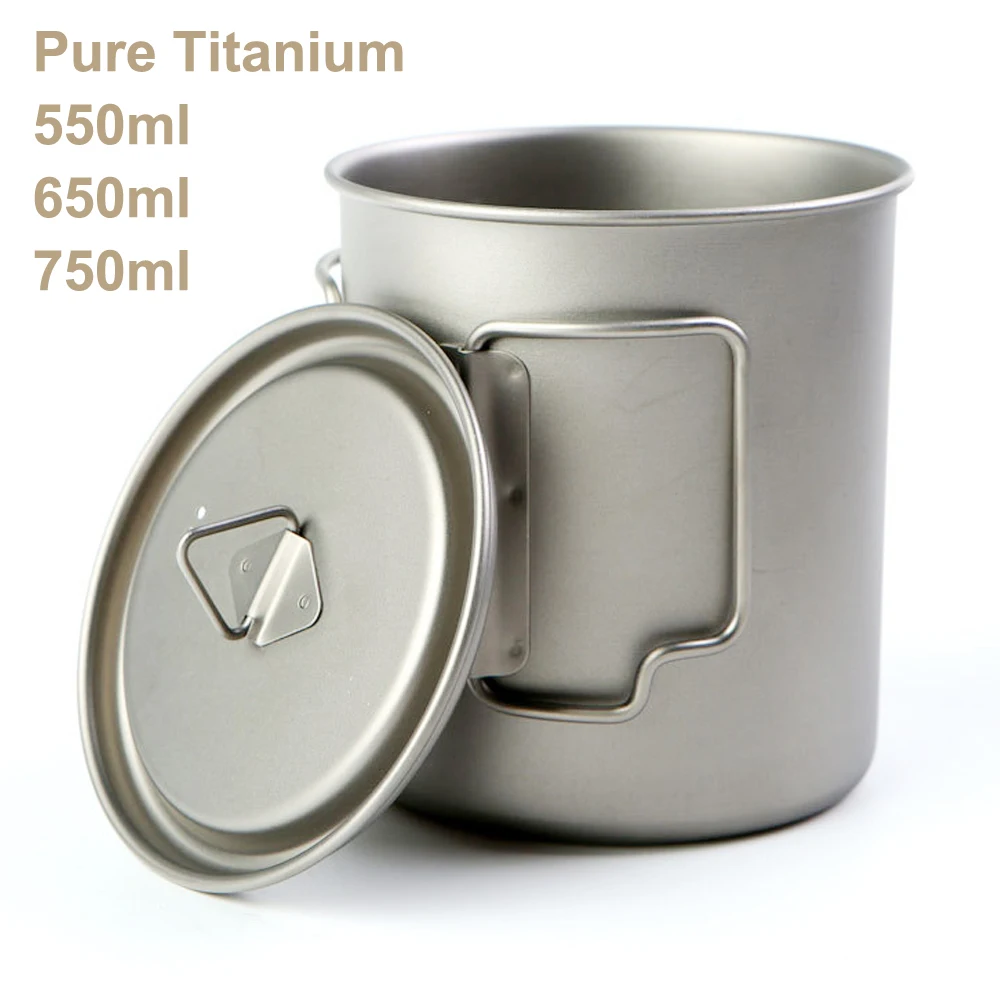 

Походная банка из чистого титана для путешествий на открытом воздухе, складная ручка, кофейная чашка, чашка для воды 750 мл, A478