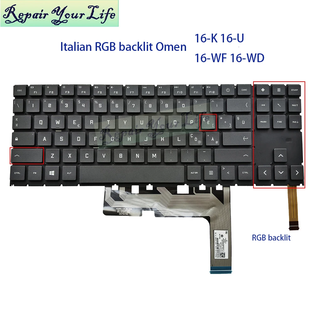 Italiano Spain RGB/Colorful Backlight Laptop Keyboard For HP OMEN Gaming 16-K 16-U 16-WF 16-WD 16T-K 16T-WF TPN-Q208 L88071-DH1