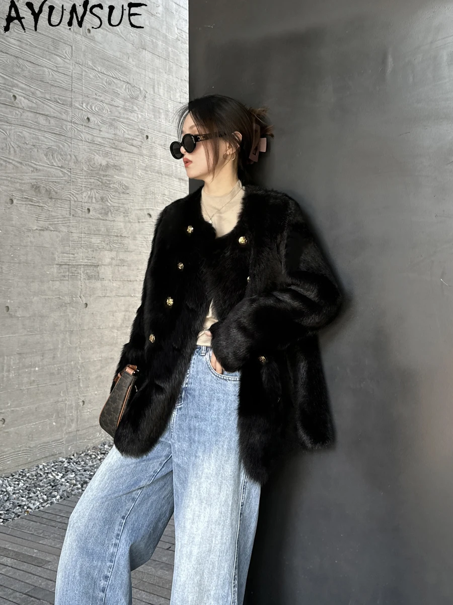 AYUNSUE 천연 양피 모피 코트 여성 진짜 가죽 자켓 중간 길이 겨울 자켓 2025 럭셔리 의류 여성 Шуба Женская