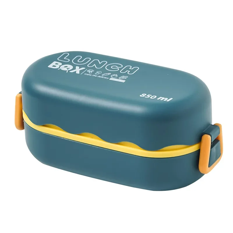 850ML Lunch Box Double-layer Plastic Compartment Lunch Box with Spoon Buckle Leak-proof Food Storage Container Sealed Picnic Box view 6
