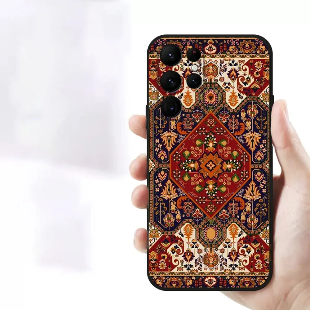 Persian Carpet Floral Pattern  Phone Case For Samsung S23,23,22,30,21,10,9,Note20 Ultra,Lite,Ultra,5G,Plus,FE,Black Soft Case