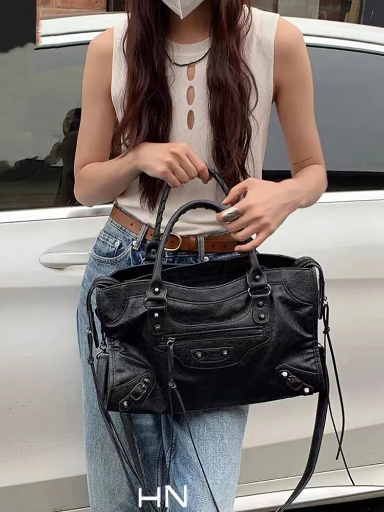 2026 Trendige Motorradtaschen Damen City Tote Bag Y2k Klassische Street Fashion Schultertasche aus PU-Leder Crossbody Handtasche