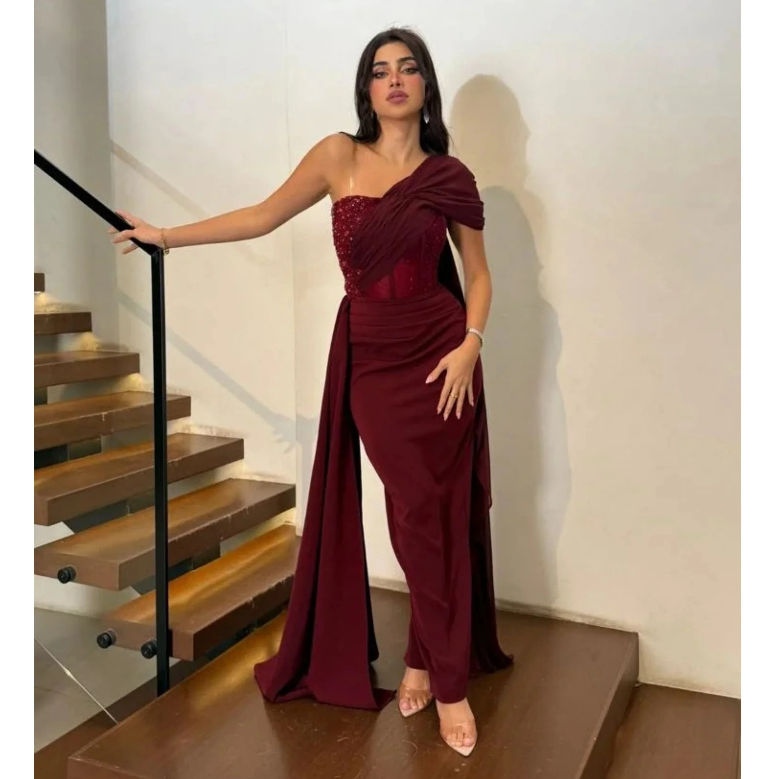 Romtaic Burgund Meerjungfrau Abendkleid Formale Eine Schulter Stian Vestido de Fiesta Angepasst Sexy Frauen Prom Party Kleider