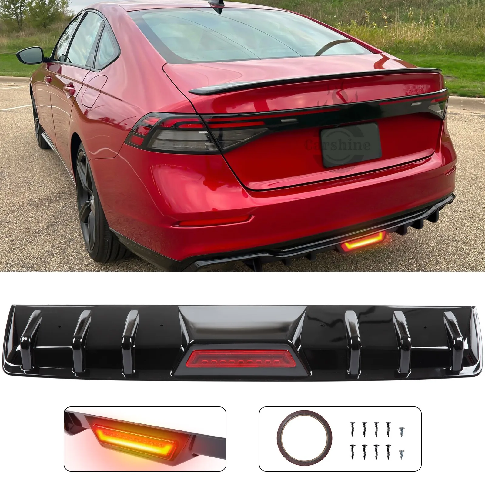 

Для Honda Civic Accord: глянцевый черный задний бампер-диффузор с плавниками-спойлерами («акулии плавники»)
