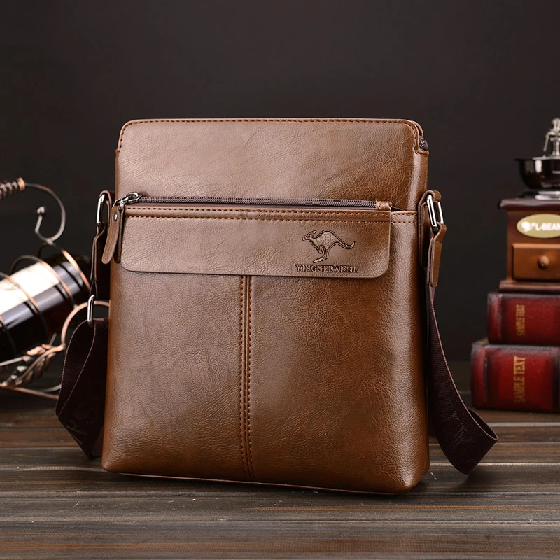 Brand Kangaroo Men Shoulder Bag 2-Piece Business Male Solid Messenger Bag Travel Bag High Quality PU Leather Men's Handbag Purse