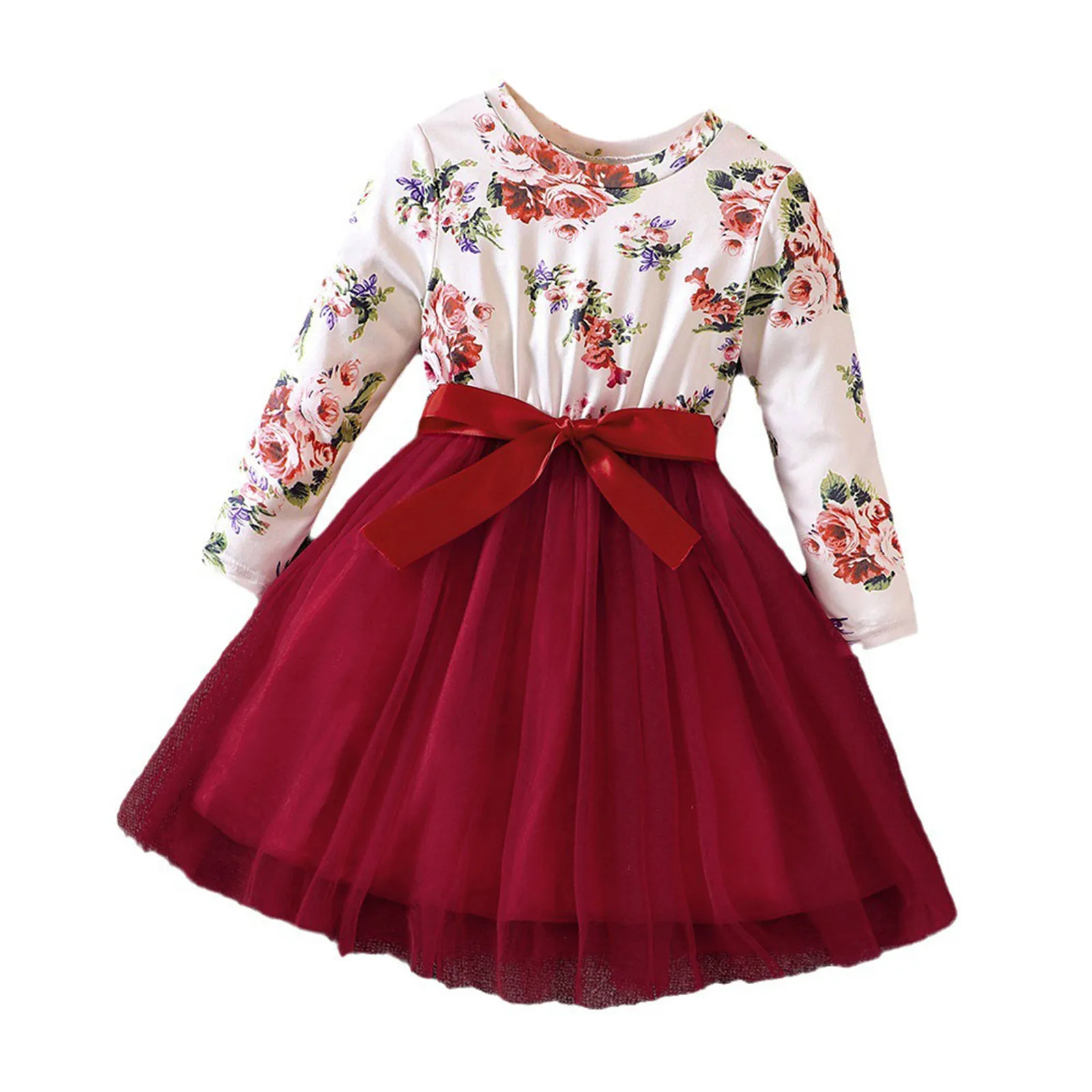 Girl Dress 2023 Autumn Kids Clothes Long Sleeve Floral Print Tulle Princess Carnival Party Dress for 1-5 Years Christmas Clothes