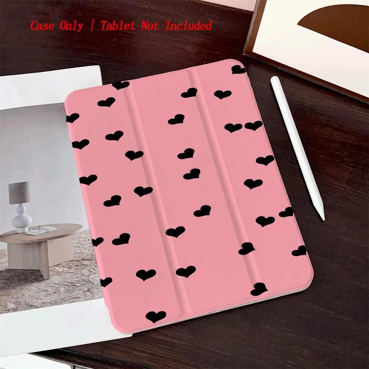 

Pink Base Black Heart Pattern iPad Case - Shockproof Durable Cover for Apple Pro/Air/Mini