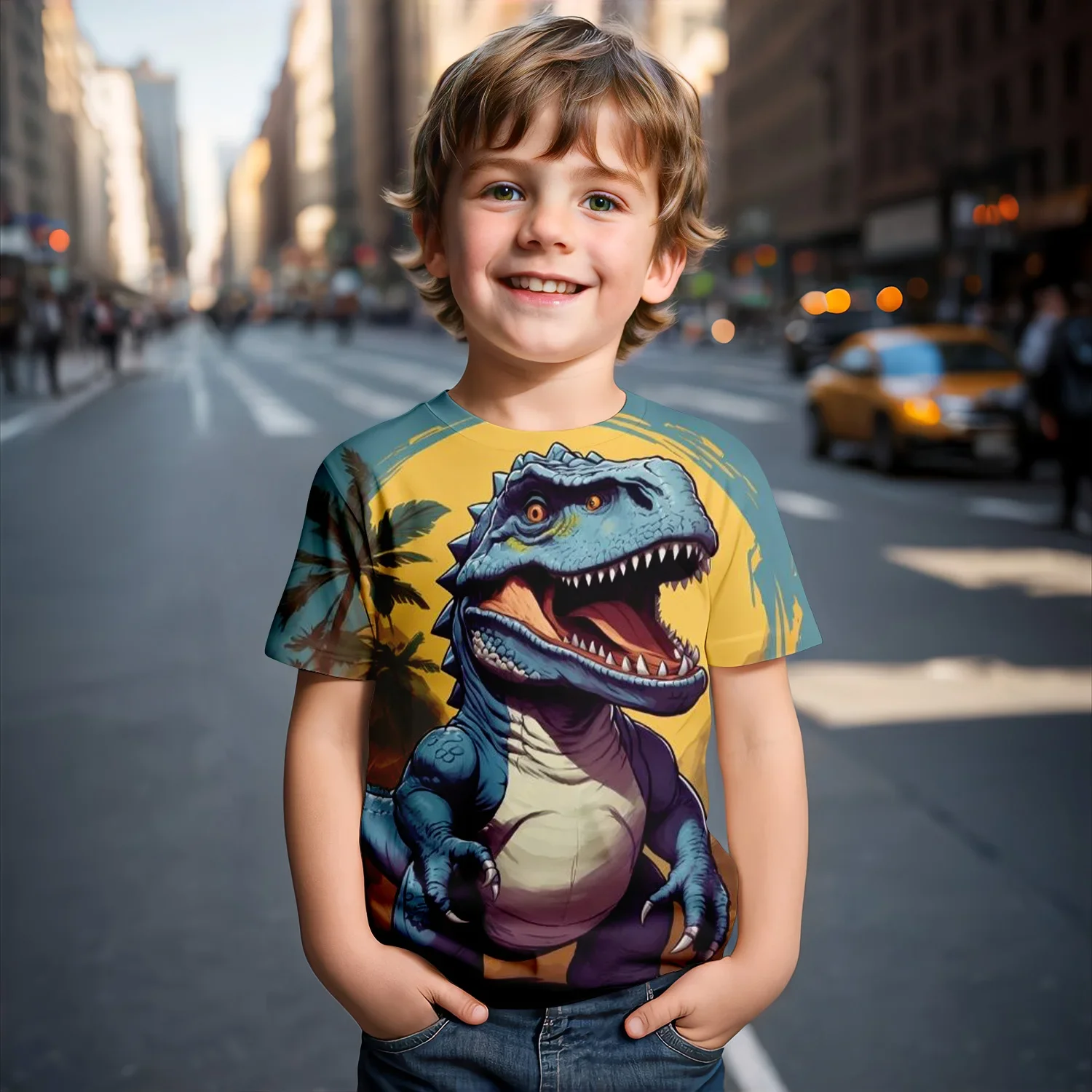 

Children's summer quick drying breathable short sleeve T-shirt outdoor dinosaur 3D printing original style boys and girls quick