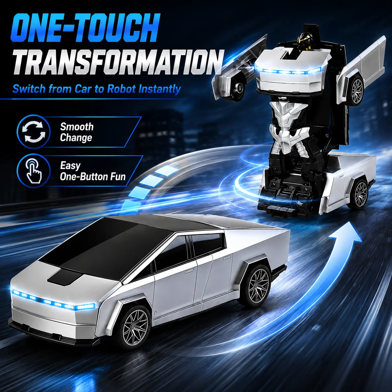 2.4GHz RC Transforming Robot Car Remote Control Stunt Car 360° Spin Drift LED Lights Toy Vehicle for Kids Boys Birthday Gift