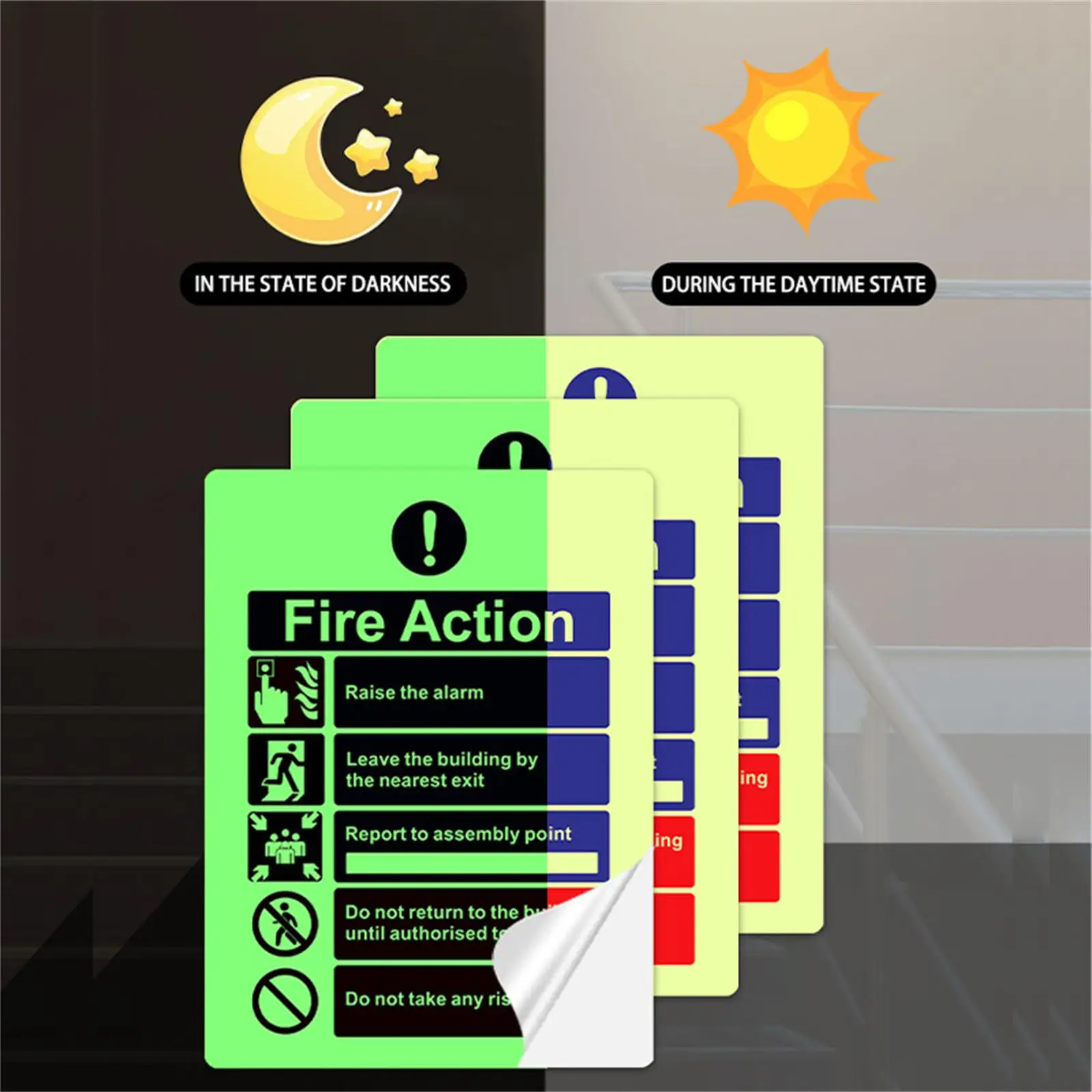 1Pcs-5.9*7.9In/15*20Cm Luminous Safety Exit Sign Stickers, Self-Luminous Stickers for Safety Instructions and Precautions, to Prevent Accidents, Suitable for Public Spaces, Clear and Bright Luminous Safety Warning Stickers