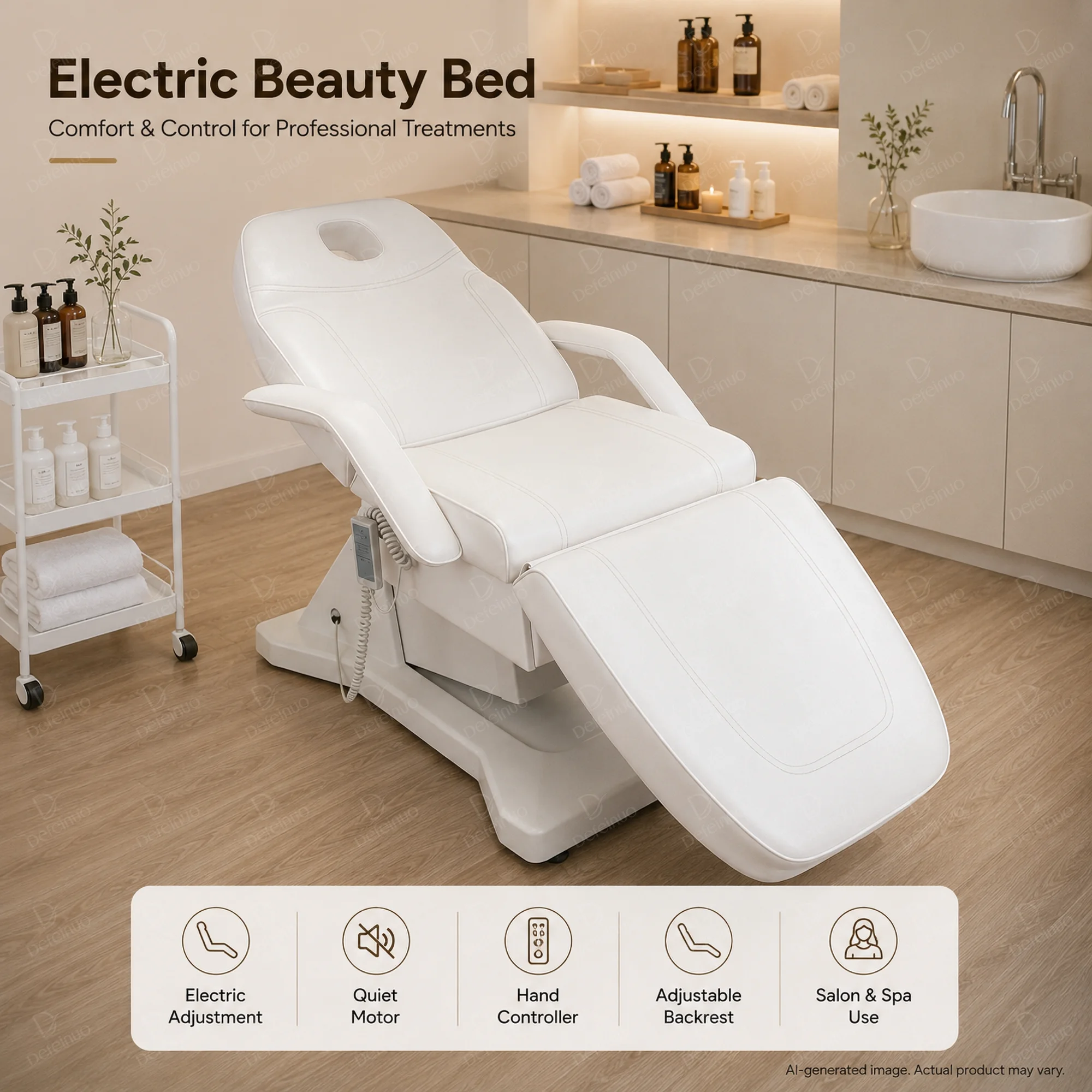 Coofull 3 Motor Electric Modern Massage Bed Chair Adjustable Salon Spa Table PU Leather Facial Treatment Backrest Legrest