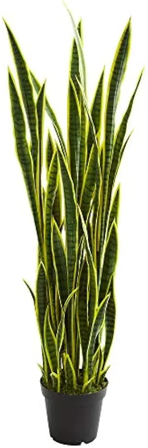

5-футовое искусственное высокое змеиное растение Sansevieria, желтое искусственное змеевое растение для домашнего декора в черном детском горшке, большой 48 дюймов