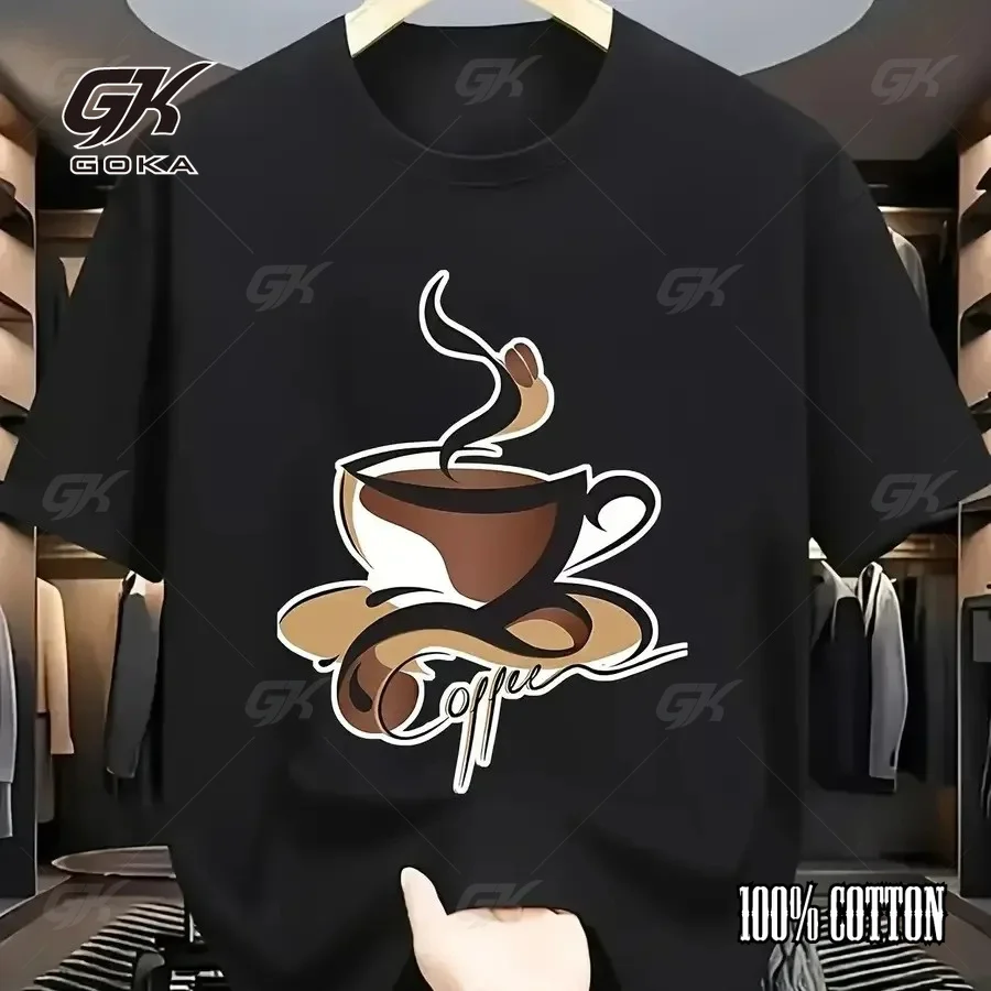 Coffee Cup Art Print T-Shirt Minimalist Coffee Lover Casual Cotton Tee High Quality Summer Men 100% Pure Cotton Great with Jeans