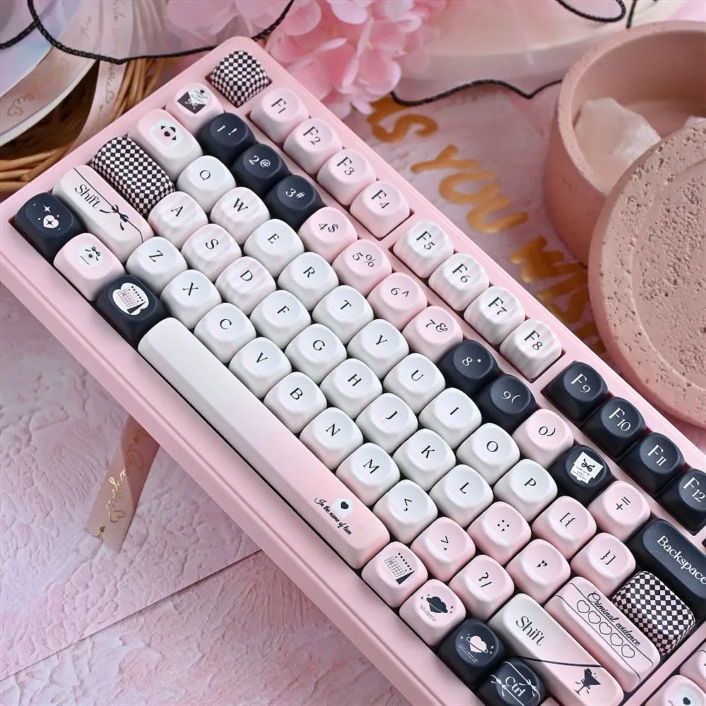 118 keys, cute black pink PBT two-color injection-molded keycap MOA shape, suitable for MX switch game mechanical keyboard