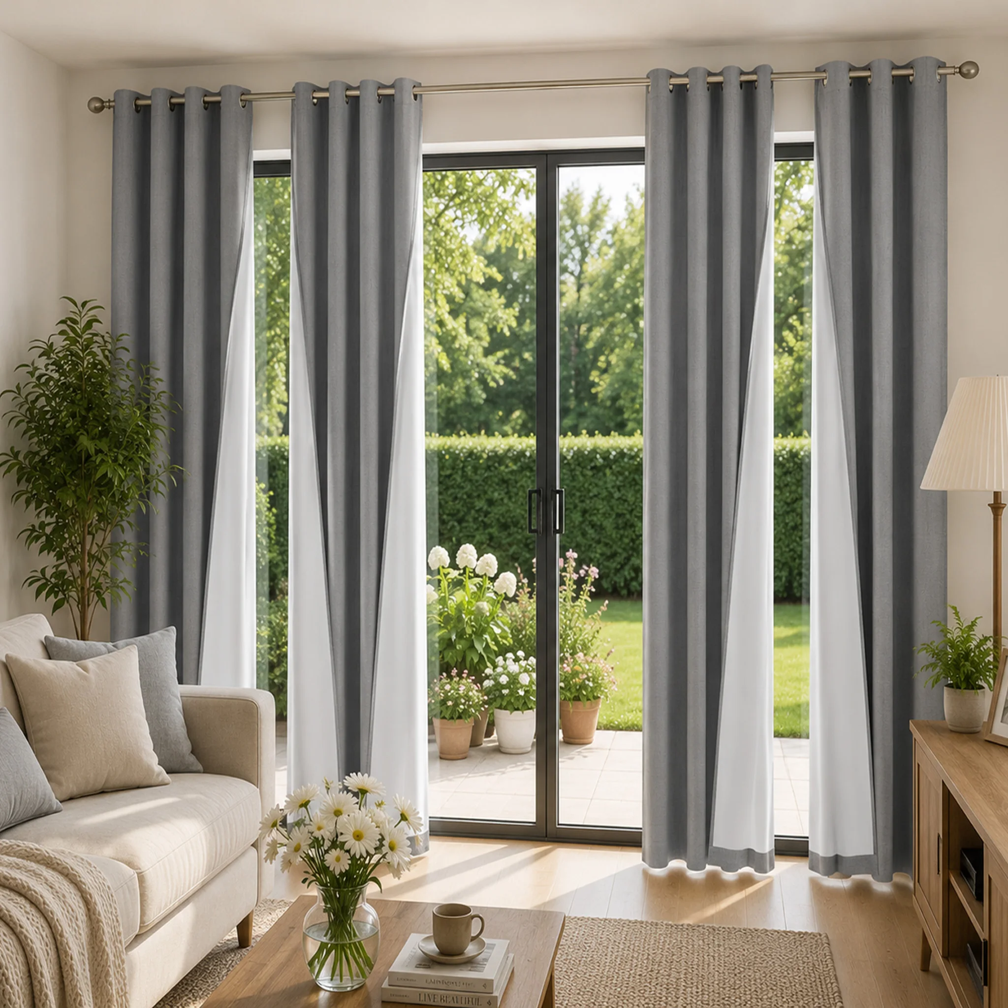 4 Pieces Linen Look Blackout Curtains for Living Room,Gray Drapes with Grommet Top, Soft Textured Thermal Insulated Window Curtains for Bedroom Home Decor