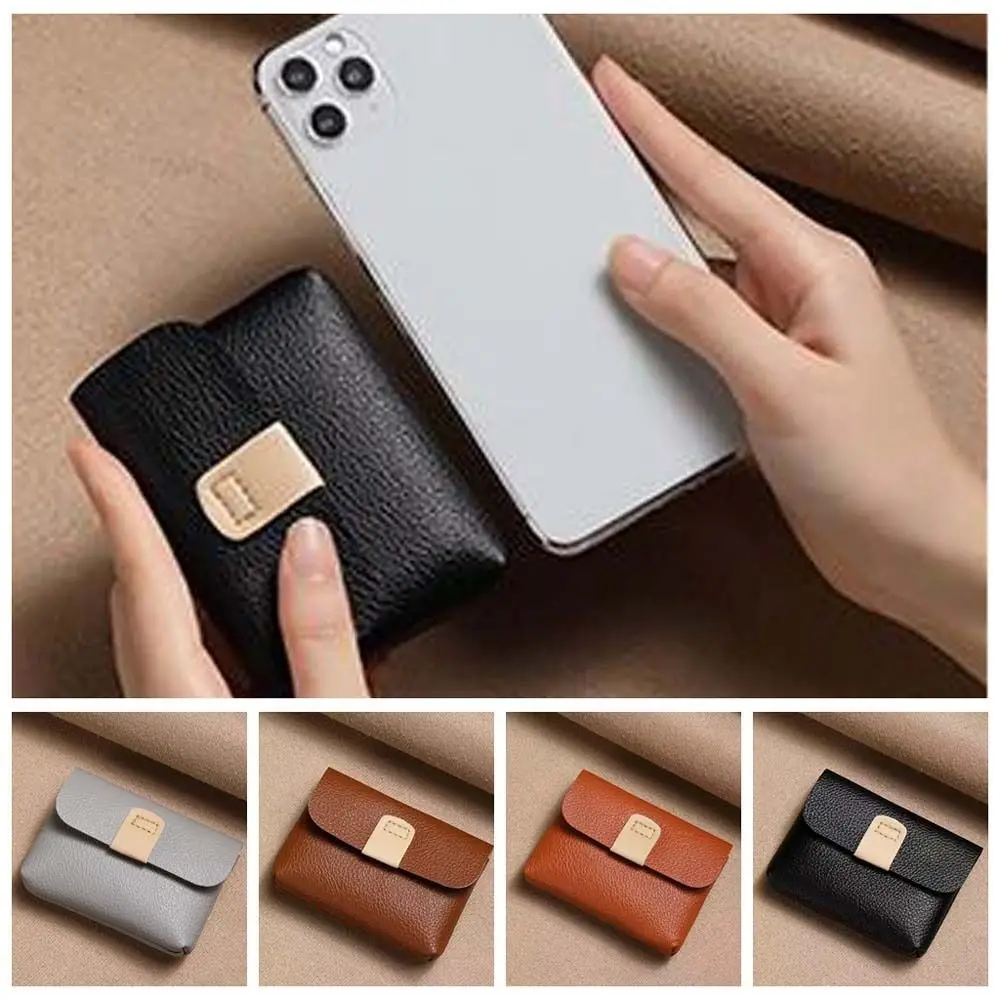 Monedero corto de Color sólido, cartera pequeña de cuero impermeable de estilo coreano, bolsa para auriculares, bolsa de almacenamiento, tarjetero de identificación