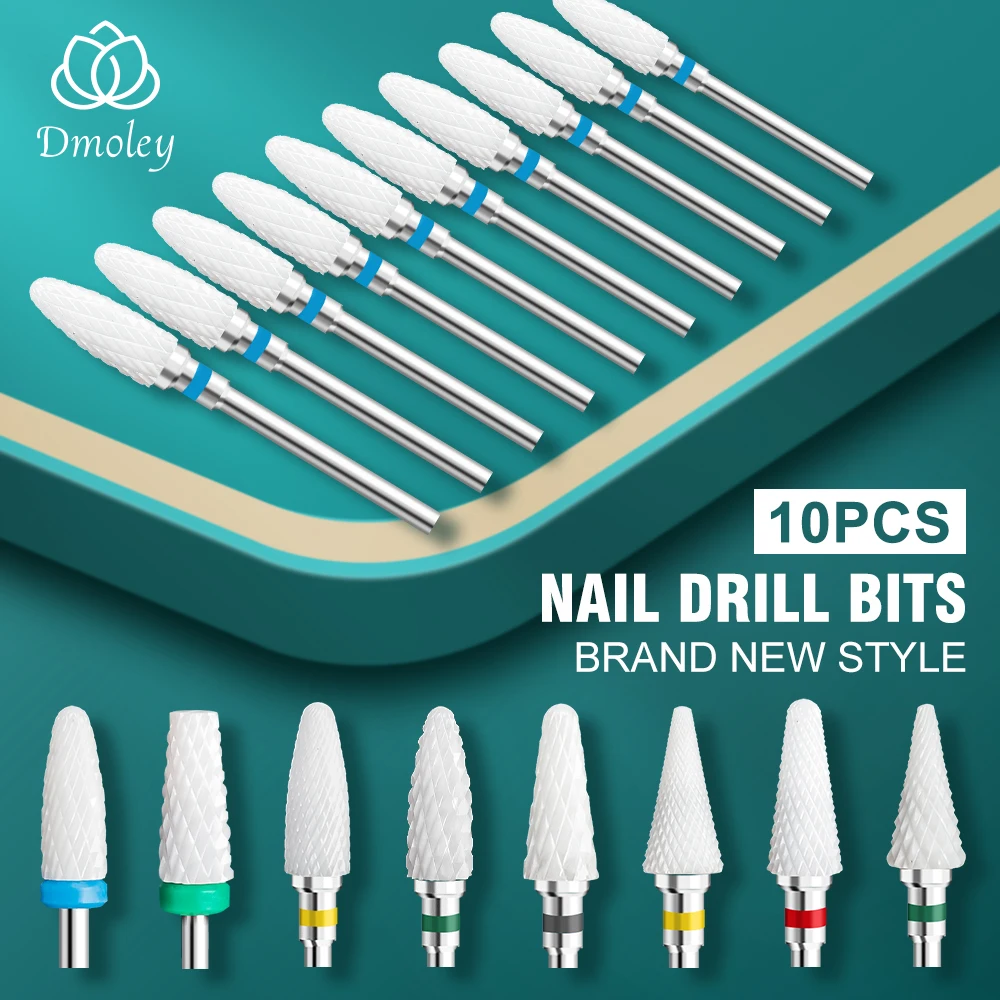 10pcs Carbide Manicure Cutters Set Nail Drill Bits Gel Polish Remover Cutter Ceramic Milling Cutter for Nails Electric File Tool