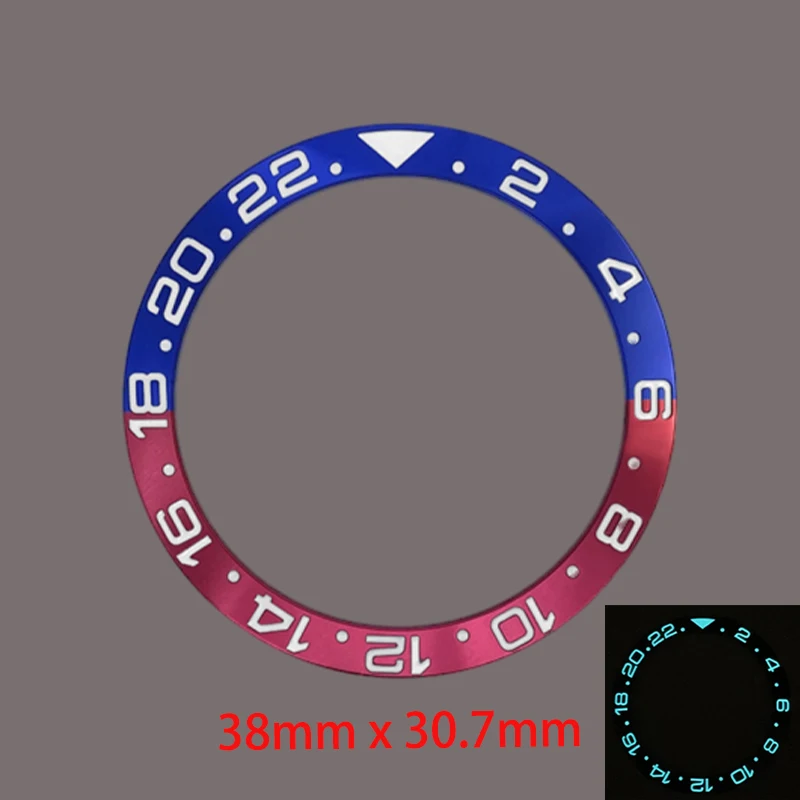 Cincin Sisipan Bezel Aluminium Miring Bercahaya 38Mm Cocok untuk GMT SKX007 SKX009 SRPD SUB NH35 NH36 Jam Tangan Pergerakan Bagian Cincin Bezel