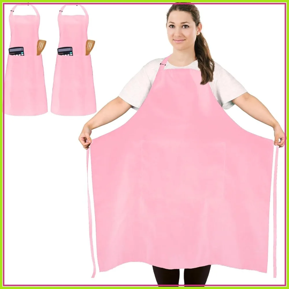 

2 Pcs Plus Size Chef Apron, Unisex Professional Apron with 2 Pockets for Cooking, Work, Baking (Larger Size)