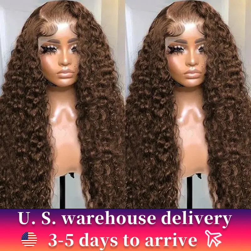 13x4 Chocolate Brown HD Lace Front Wig 13x6 Deep Wave Frontal Wig PrePlucked Colored Brown Curly Human Hair Wigs For Black Women