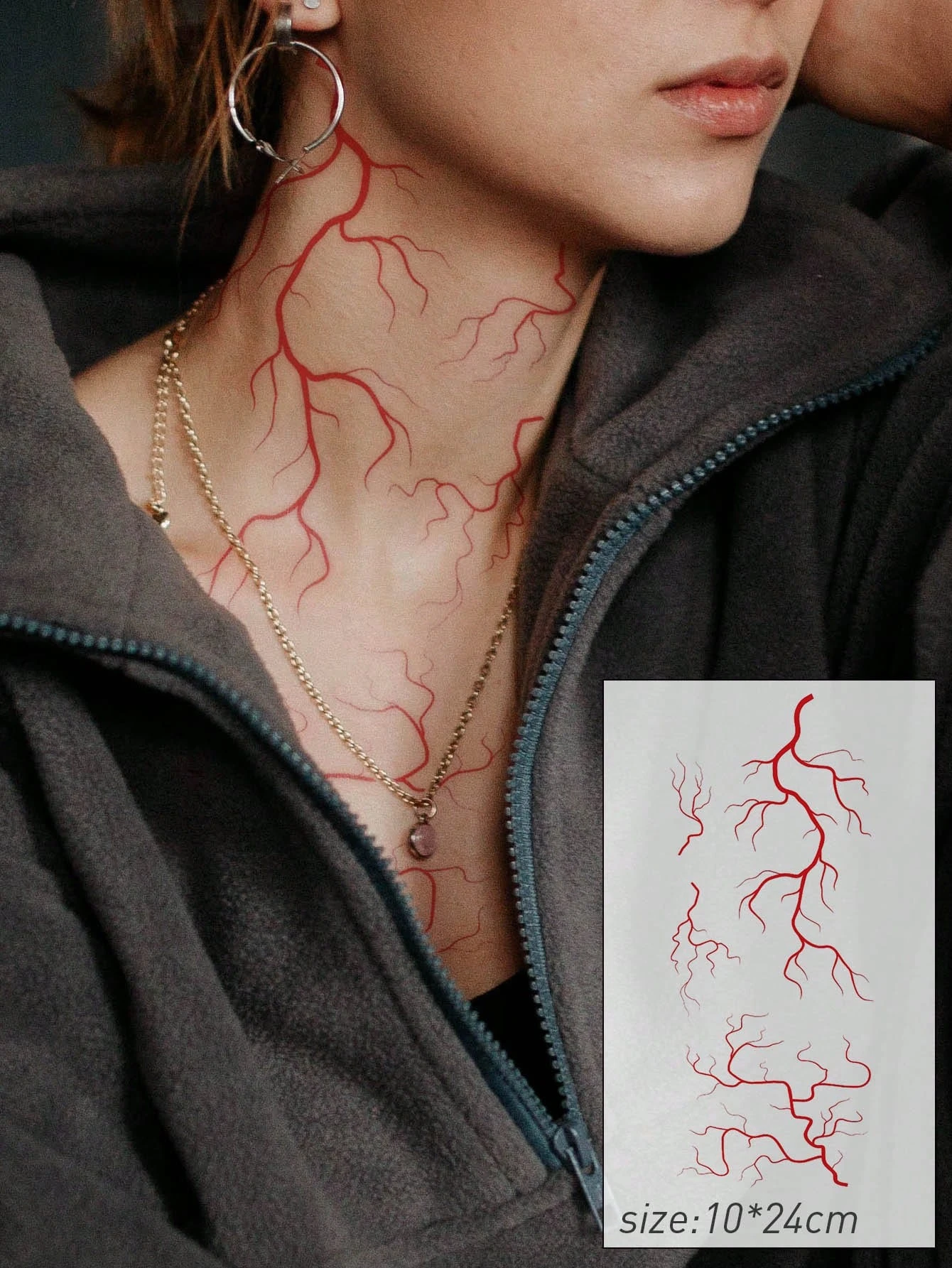 1/10Pcs Red Fake Blood Vessel Pattern Temporary Tattoo Sticker, For Women Daily, Party, Festival Decoration, Chest/Back Body Art