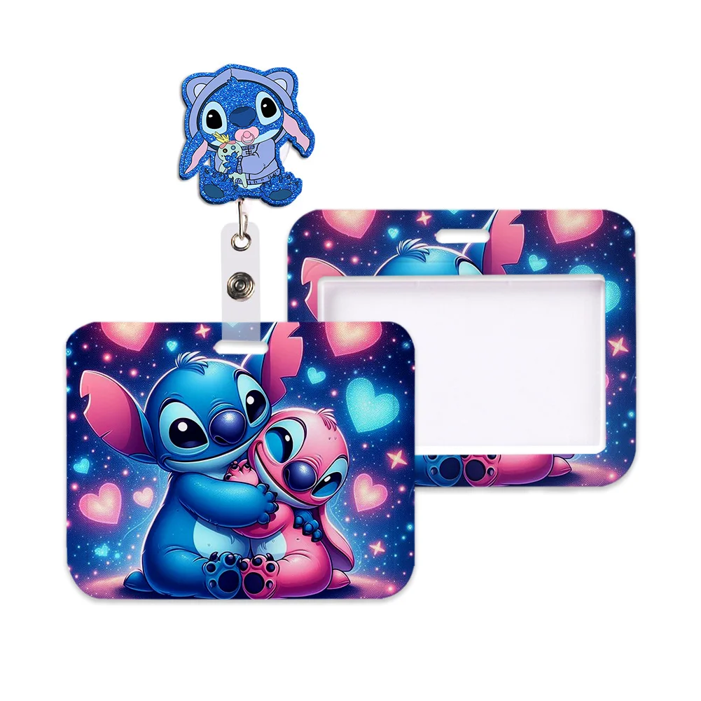 

Work Card Holder Work Disney Stitch Name Badge Holder with Keychains Student Id Card Lanyard Holder Accessories