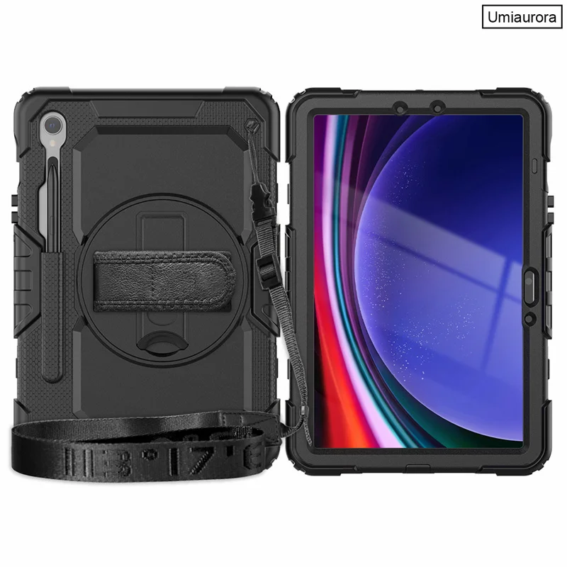 For Samsung Galaxy Tab S9 Ultra SM-X910 S7 FE S8 Plus SM-X810 SM-T970 T730 360 Rotation Hand Strap Stand Tablet Case Kids Cover